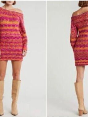 Ramy Brook Darla knit Multicolor Stripe Off-Shoulder Mini sweater dress